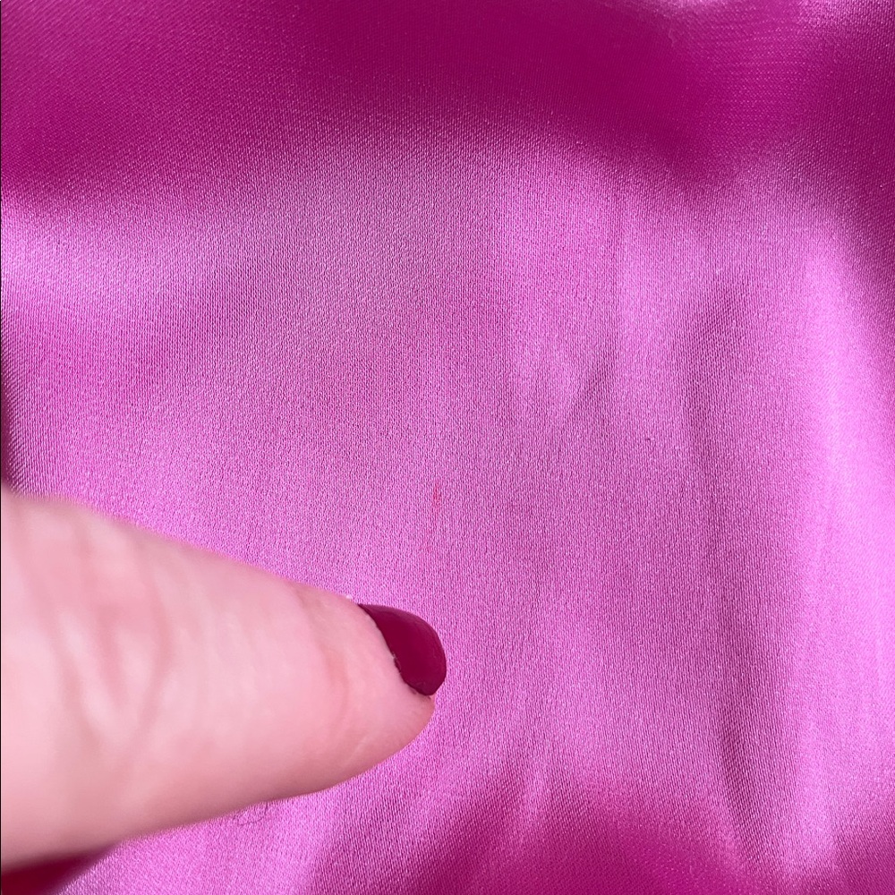 Bar III Vibrant Pretty in Pink Satin Blouse w/ neck tie & elastic cuffs size XXL - Picture 14 of 17